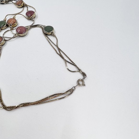 Green, Peach & Coral Enameled Disks Gold Tone 22” Multi Strand Necklace - Picture 5 of 7